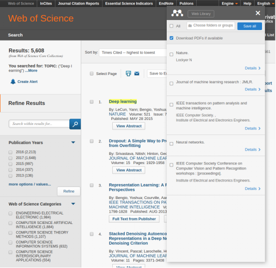 在Web of Science上使用Mendeley提供的浏览器插件Web Importer，1